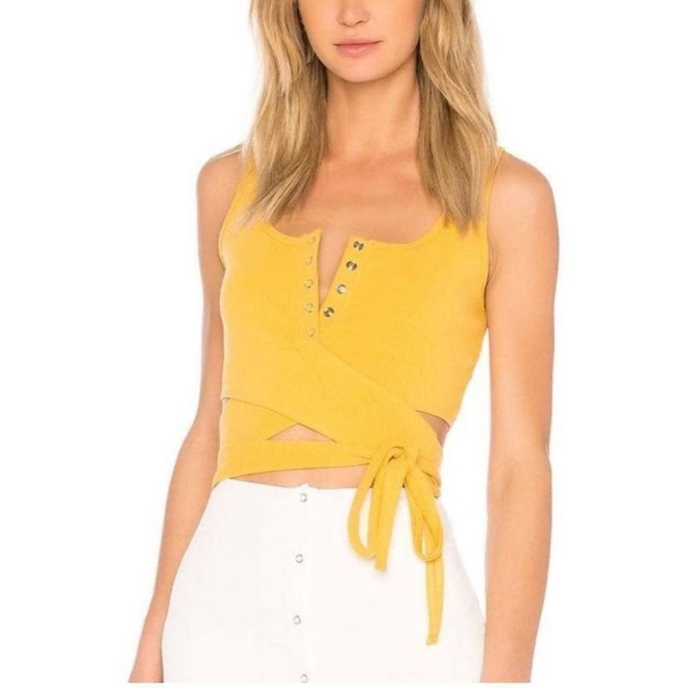 Privacy Please Orion Tank Tie Snap Button Front Yellow Small